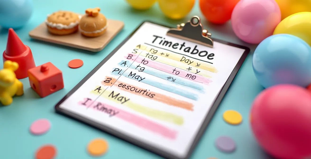 Illustration eines Zeitplans für einen actiongeladenen Kindergeburtstag