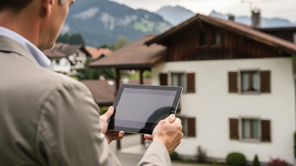 Schätzungsexperte dokumentiert Hausdetails bei Vor-Ort-Bewertung in der Schweiz